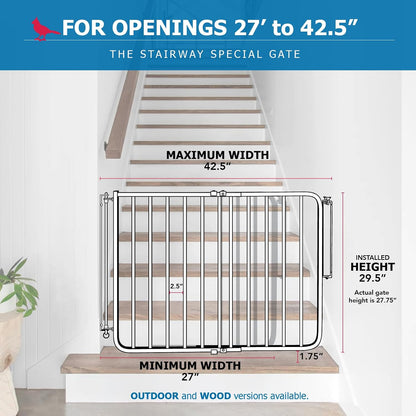 Cardinal Gates SS30 Stairway Special Baby Gate for Top of Stairs - Adjustable Indoor Dog Gate - Aluminum Metal Safety Gate for Kids & Pets - 27 to 42.5 Inches Wide - White
