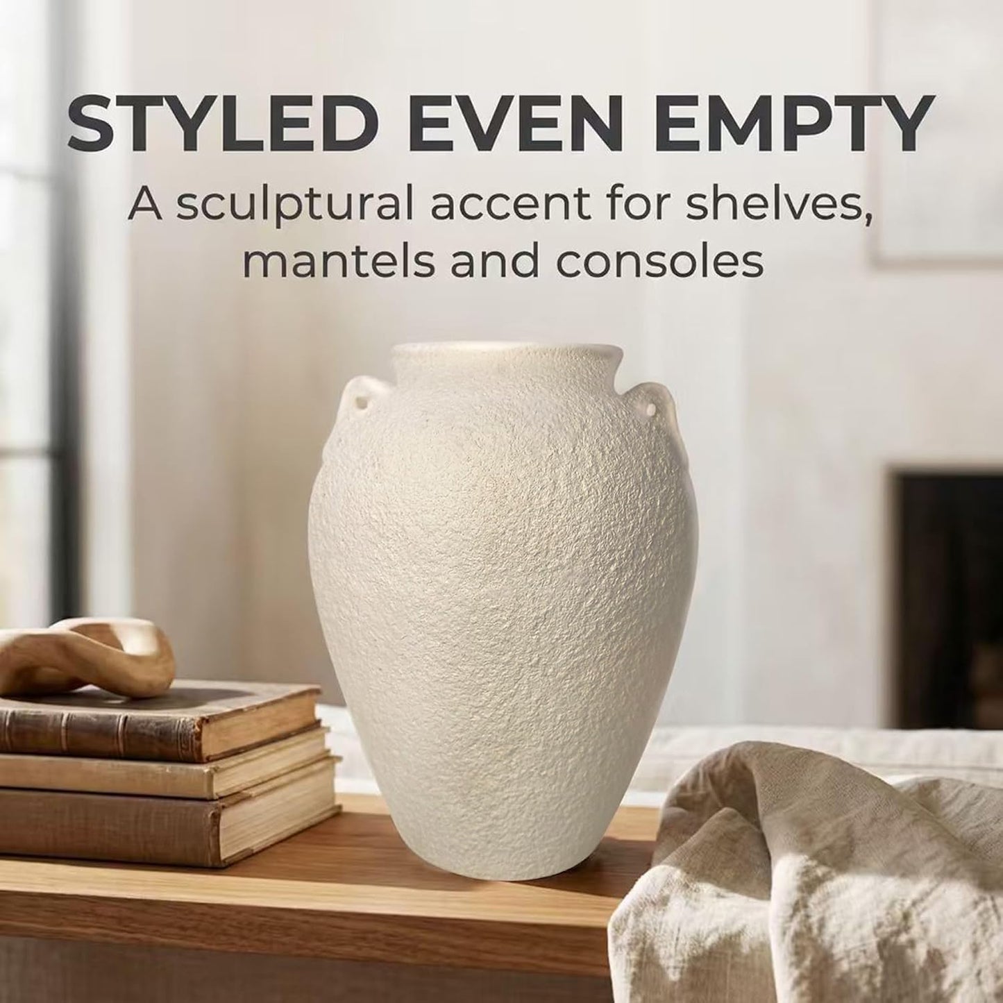 5.9" Small White Round Ceramic Vase, Coffee Table Shelf Decor
