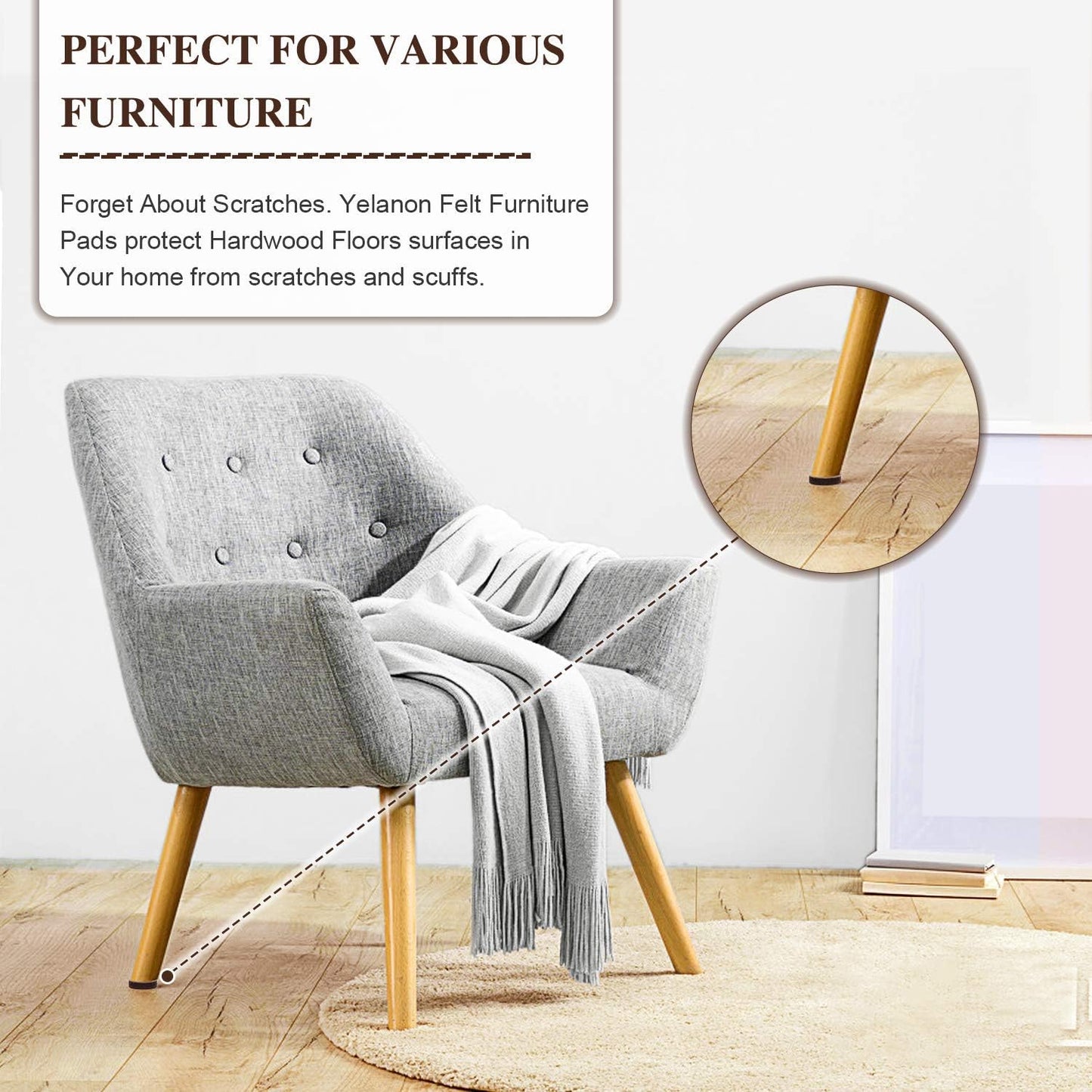 Yelanon Felt Furniture Pads for Hardwood Floors -36 Pcs 2" Premium Floor Protectors for Furniture, Felt Pads for Chair Legs, Black