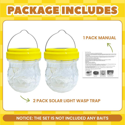 2 Pack Wasp Traps Solar Day & Night Wasps Bee Trap for Outdoor Hanging Outside Yellow Jacket Hornet Wasp Trap Catcher for Yard, Garden, Farm (Bait NOT Included)