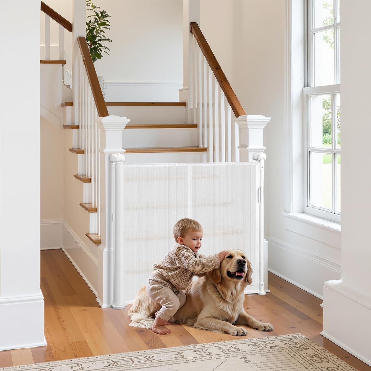 VEVOR Retractable Baby Gate, 34 inch Tall, Extends up to 71 inch Wide, Retractable Gate for Kids or Pets, Mesh Material, Easy to Install for Indoor Stairs, Doorways, Hallways, Playrooms, Gray
