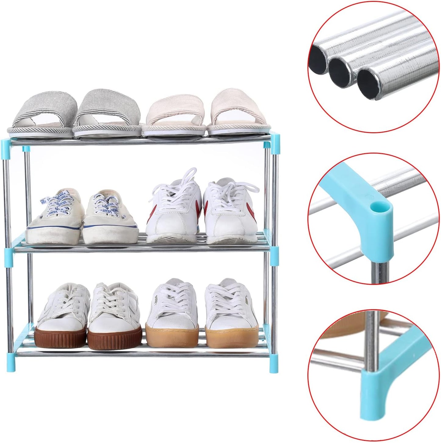 Jucaifu Stackable Small Shoe Rack, Entryway, Hallway and Closet Space Saving Storage and Organization (3-Tier, White)
