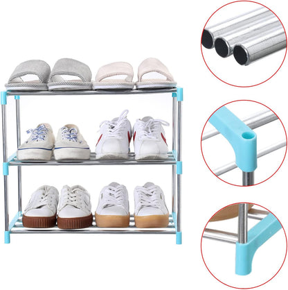 Jucaifu Stackable Small Shoe Rack, Entryway, Hallway and Closet Space Saving Storage and Organization (3-Tier, White)