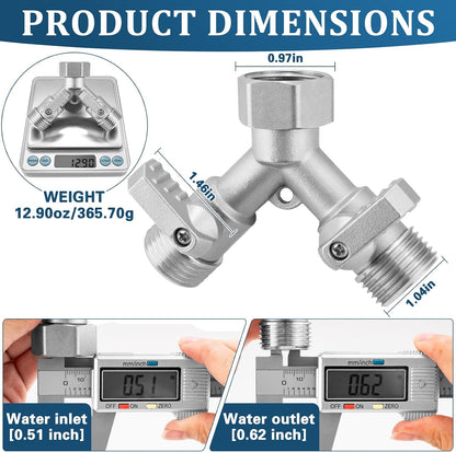 4 Way Garden Hose Splitter, 304 Stainless Steel Outdoor Faucet Splitter with 4 Individual Shut Off Valves, 3/4" GHT High Flow Hose Bib Spigot Connector