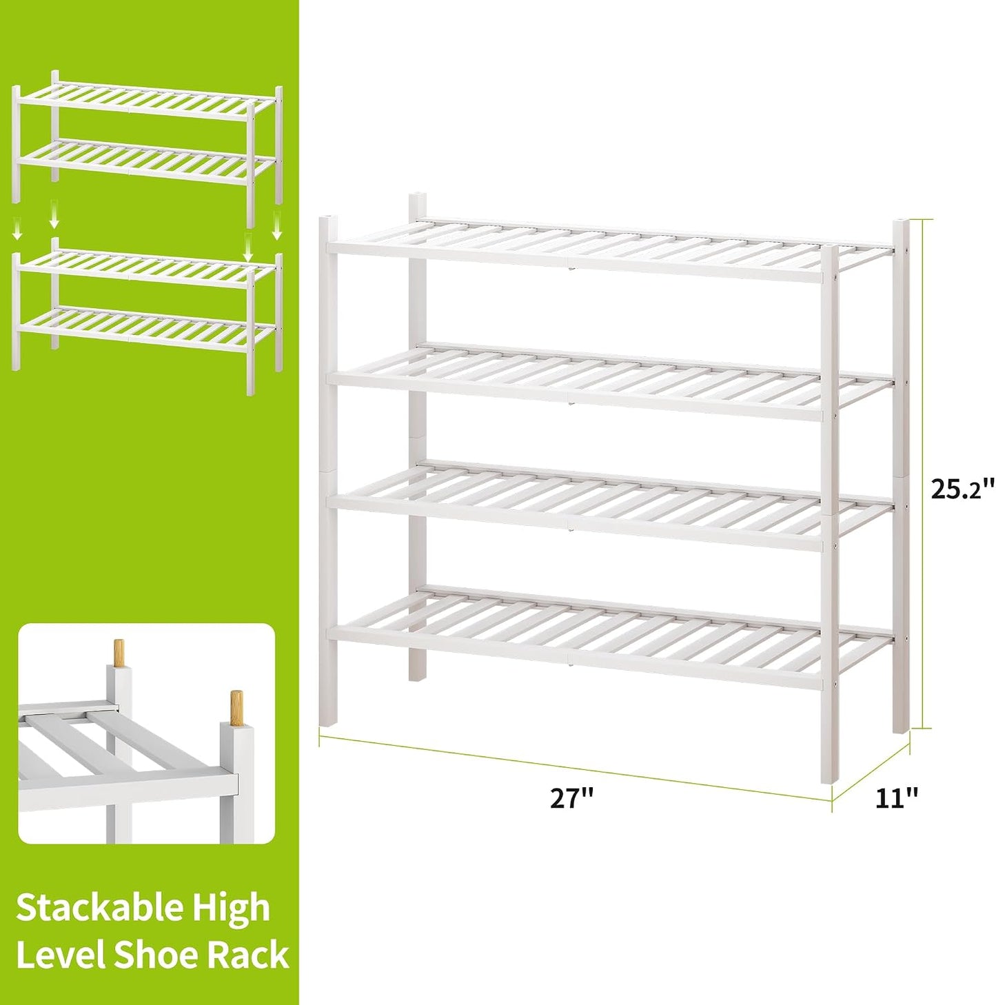 BMOSU 2-Tier Bamboo Small Shoe Rack Premium Stackable Shoe Shelf Storage Organizer for Hallway Closet Living Room Entryway Organizer (Black Bamboo)