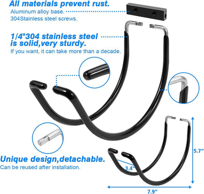 Garden Hose Holder Water Hose Hanger Wall Mounted,304Stainless Steel Solid Hose Hook Holds Up to 150Ft Garden Hose, Expandable Hose, Water Hose - Chrome