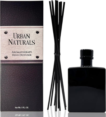 Urban Naturals Smoked Vanilla Reed Diffuser Set with Vanilla Bean, Sandalwood & Leather – 5 Ounce Sleek Black Rectangular Refillable Glass Bottle – Made in the USA