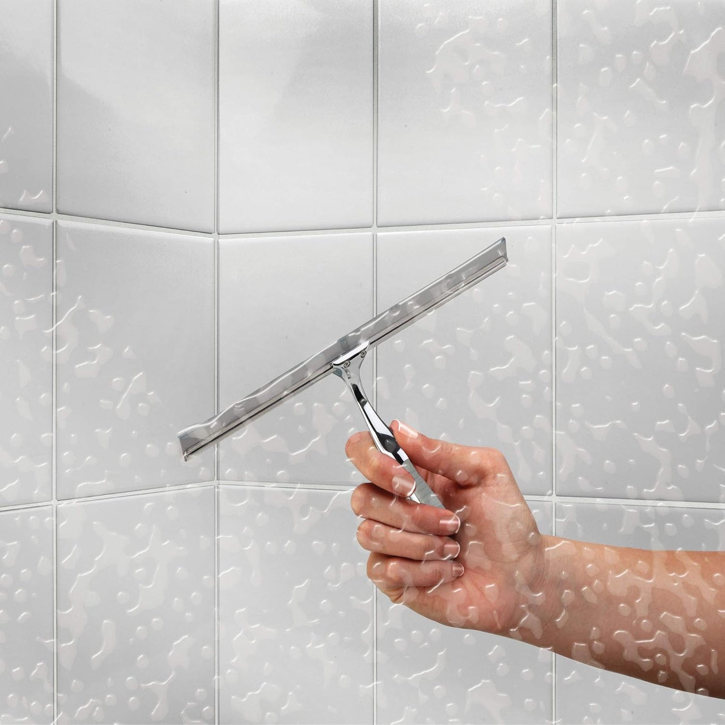 Better Living Deluxe XL Shower Squeegee, Multi-Purpose Silicone Squeegee Blade with Storage Hook, Rust-Proof Heavy Duty Window, Glass, Shower Scrubber, Windshield Wiper, 12", Brushed Nickel