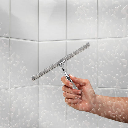 Better Living Deluxe XL Shower Squeegee, Multi-Purpose Silicone Squeegee Blade with Storage Hook, Rust-Proof Heavy Duty Window, Glass, Shower Scrubber, Windshield Wiper, 12", Brushed Nickel