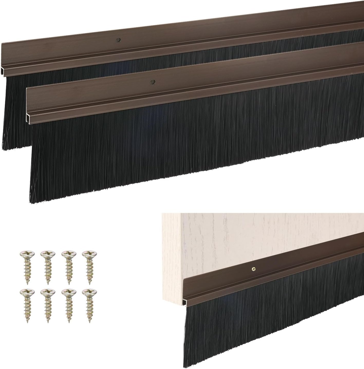 M METERXITY 2Pack Door Sweep - 39" Door Bottom Brush Heavy Duty Seal Draft Stopper Aluminum Base with 50mm Brush, Adhesive/Screw Installation for Interior/Exterior/Garage/Sliding Doors, Black