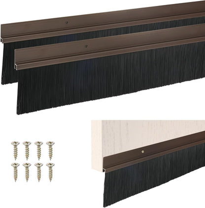 M METERXITY 2Pack Door Sweep - 39" Door Bottom Brush Heavy Duty Seal Draft Stopper Aluminum Base with 50mm Brush, Adhesive/Screw Installation for Interior/Exterior/Garage/Sliding Doors, Black