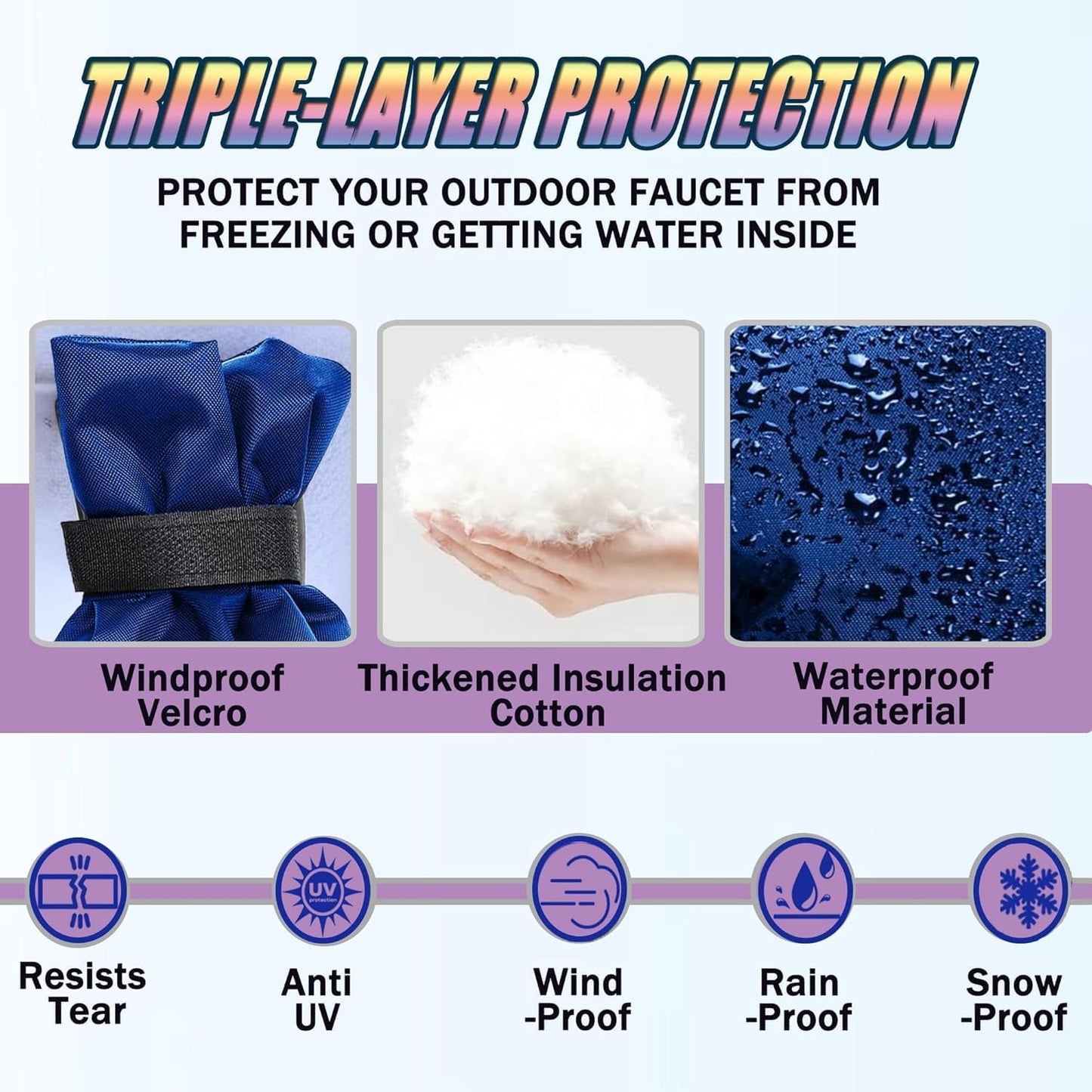 Outdoor Faucet Covers for Winter, 13" W x 25" H Outside Yard Hydrant Protector Socks Winter, Insulated Hose Bib Protector Cover, Spigot Pipe Cover Freeze Protection - Black