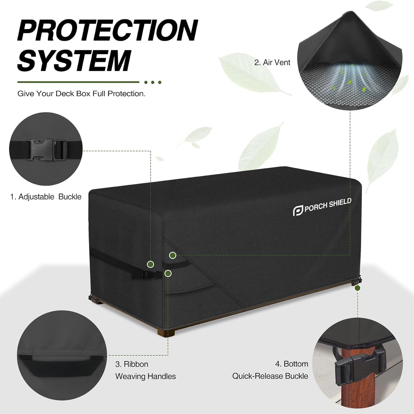 Porch Shield Patio Deck Box Storage Cover - 600D Outdoor Waterproof Cover for 150-230 Gallon Box Tear Resistant Rectangular Fire Pit Table Covers 62 x 29 x 28inch Black