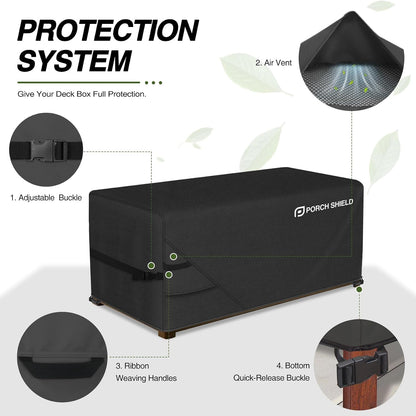 Porch Shield Patio Deck Box Storage Cover - 600D Outdoor Waterproof Cover for 150-230 Gallon Box Tear Resistant Rectangular Fire Pit Table Covers 62 x 29 x 28inch Black