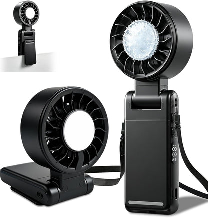 4-IN-1 Clip-On Portable Fan Rechargeable Handheld Mini Fan with lce Cooler,5 Gear High Speed 360° Rotatable Small Fans, for Outdoor, Travel, Beach, and Office (Green)