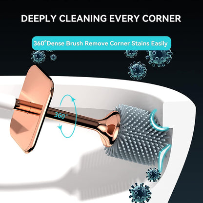 Toilet Brush and Holder, Elegant 2 Pack Silicone Toilet Bowl Brush Set with Ergonomic Long Handle, Modern Bathroom Decor Cleaning Accessories, Durable, Deep Cleaning - Black & White