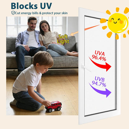 Timeet Window Privacy Film, Frosted Glass Window Clings, Static Cling Heat UV Blocking Anti-Glare Frosting Stickers, Decorative Bathroom Door Coverings Day and Night, 17.5 x 78.7 Inch, Pure