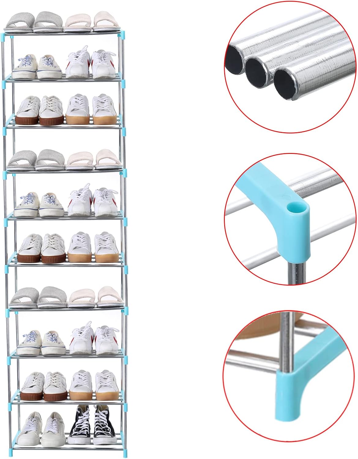 Jucaifu Stackable Small Shoe Rack, Entryway, Hallway and Closet Space Saving Storage and Organization (3-Tier, White)