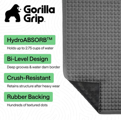 GORILLA GRIP® Ultra Absorbent Front Door Mat Outside Entrance, Traps Dirt and Moisture, HydroABSORB Indoor Outdoor Doormat Holds Up to 1.7 Cups Water, Stain and Fade Resistant Welcome Mat, 29x17 Black