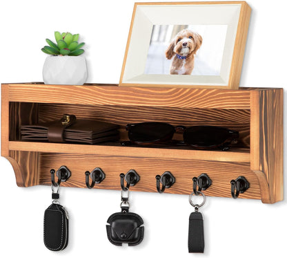 Nekon Key Holder Wall Mount, 12.8" W x 5.6" H x 3.7" D Wall Mounted Key and Mail Organizer with 6 Key Hooks, Key Racks for Home Entryway Decor (White)