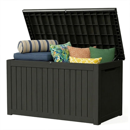 320 Gallon Outdoor Storage Box Resin Deck Box All Weather Waterproof Large Lockable Storage Container Deck Box for Patio Furniture, Garden Tools, Lockable, Black