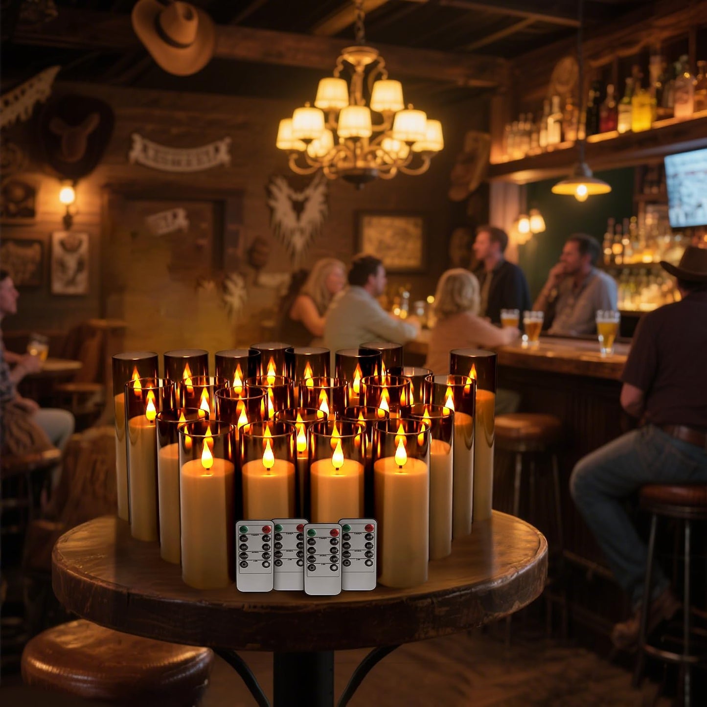 YOROXRG Set of 24 Waterproof Outdoor Flameless Candles, LED Candles with 4 Remote and Timer,(H 4" 5" 6" x D 2.2"),for Christmas,Halloween,Wedding,Festival