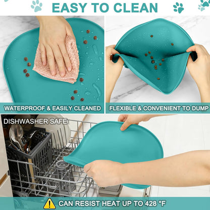 SMILOOL Silicone Pet Food Mat with Raised Edge for Food and Water Bowl, Dog Feeding Mats, Cat Food Trays for Floor Waterproof, Rubber Tray for Dogs and Cats, 19 x 12 x 0.7 Black