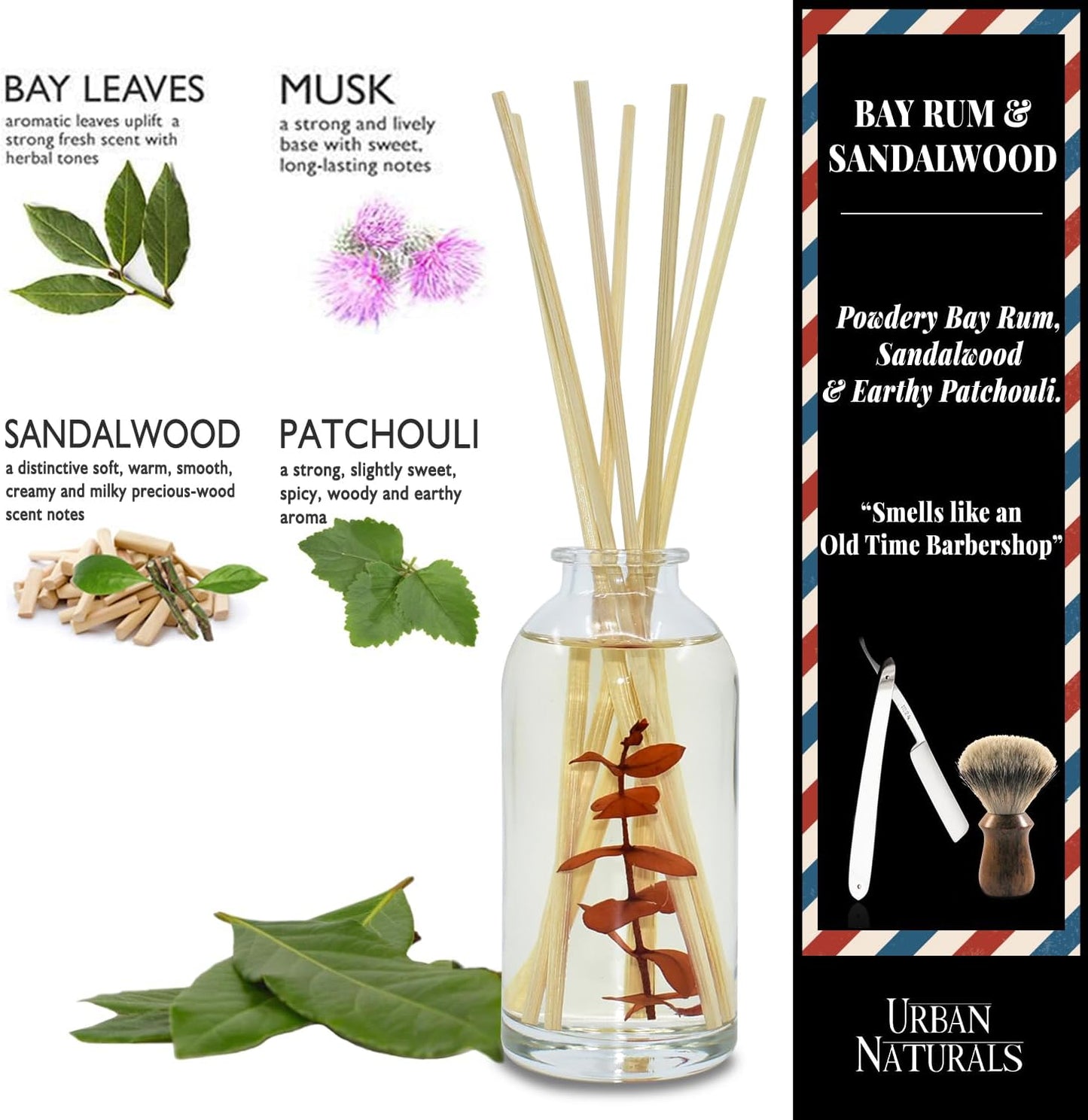 Urban Naturals Smoked Vanilla Reed Diffuser Set with Vanilla Bean, Sandalwood & Leather | Made in the USA - Colors B