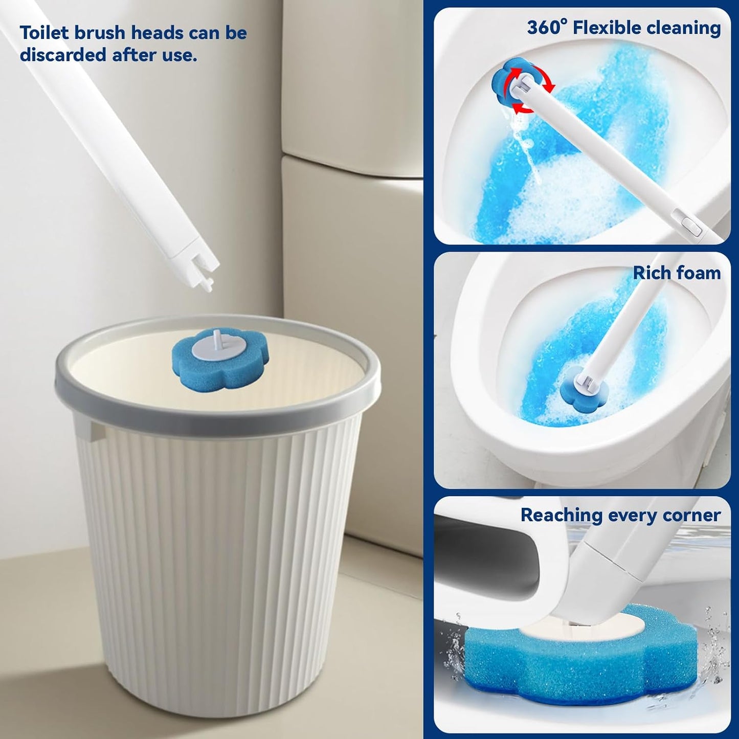 Disposable Toilet Brush with 48 Refills,Toilet Cleaning Supplies,Toilet Wand Brush Starter Kit,Wall Mounted Toilet Bowl Cleaner Brush with Holder for Bathroom Deep Cleaning & Hygiene (White)
