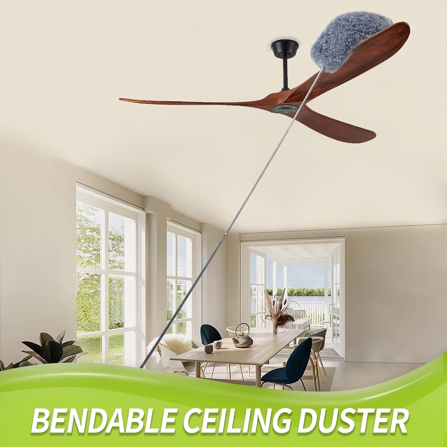 IVYROLL Cobweb Duster with Extension Pole, Spider Web Brush & Ceiling Cleaning Kit, 100" Microfiber Feather Duster Cleaner with Washable Head for Ceiling Fan, Furniture, Home