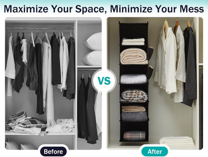 YOUDENOVA Hanging Closet Organizer, 6-Shelf Closet Hanging Storage Shelves, 2 Packs, Grey