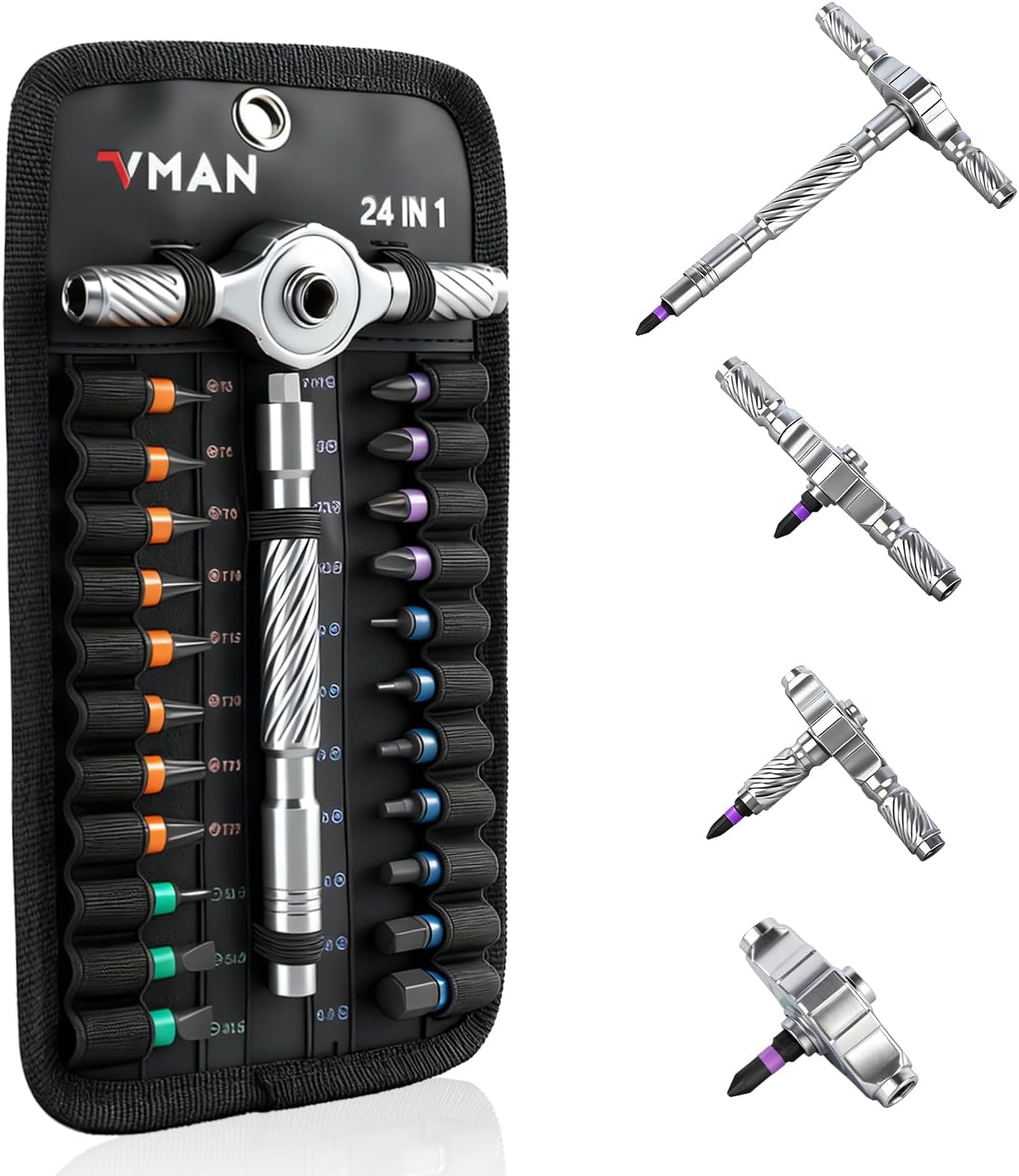 VMAN Ratchet Screwdriver Set, magnetic Screwdriver sets, S2 Steel Bits, DIY Combination Flexible Shaft, Suitable for Furniture Assembly, Precision Electrical Appliance Repair, Bicycle Tools
