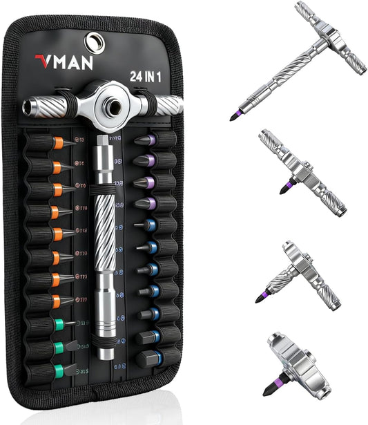 VMAN Ratchet Screwdriver Set, magnetic Screwdriver sets, S2 Steel Bits, DIY Combination Flexible Shaft, Suitable for Furniture Assembly, Precision Electrical Appliance Repair, Bicycle Tools