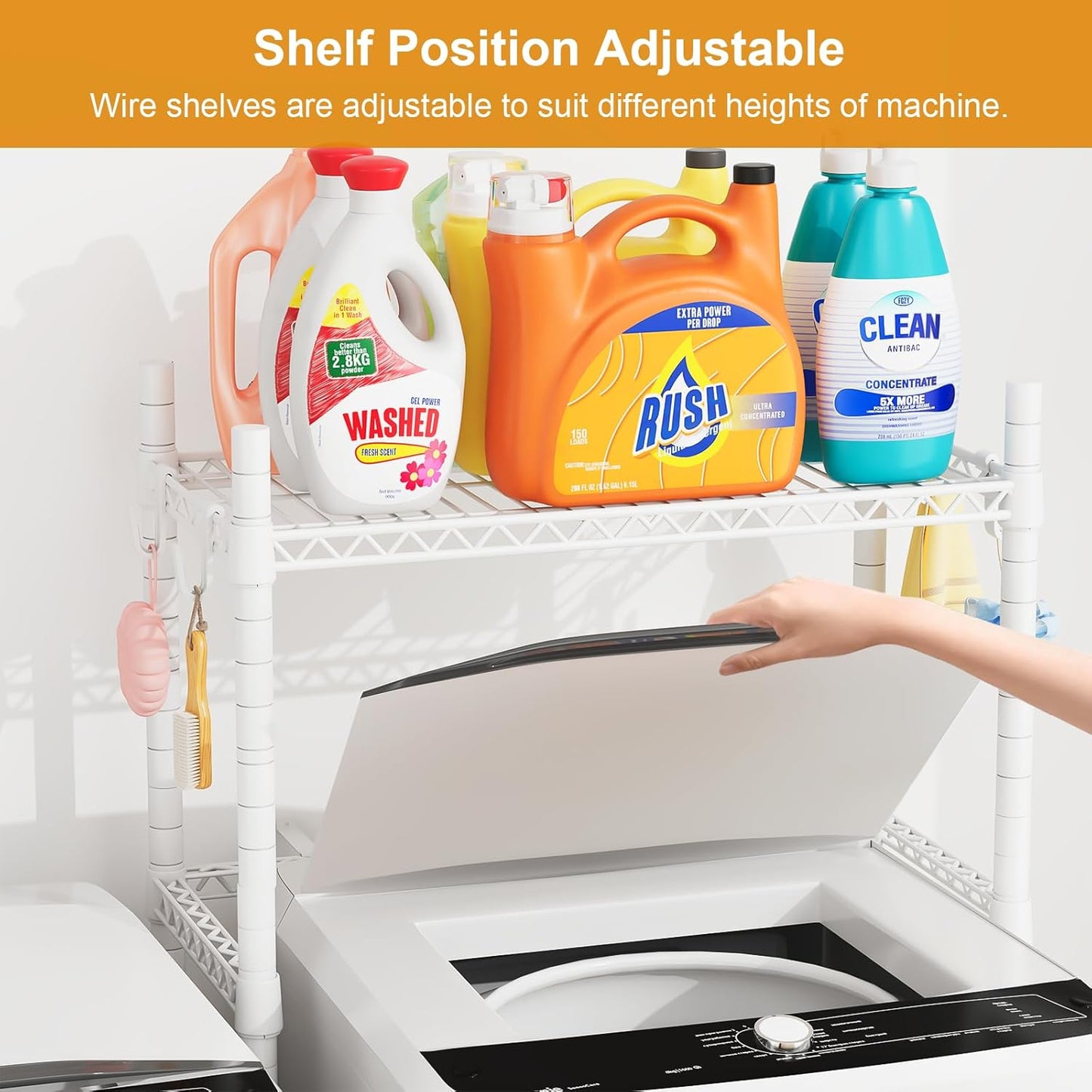 ULIFHOME U16 Upgraded Washer Dryer Stacking Rack for Narrow Laundry Room and Bathroom, Metal Over Washer and Dryer Storage Shelves for Saving Space, 29.5" W x 23.6" D x 53.1" H, Black