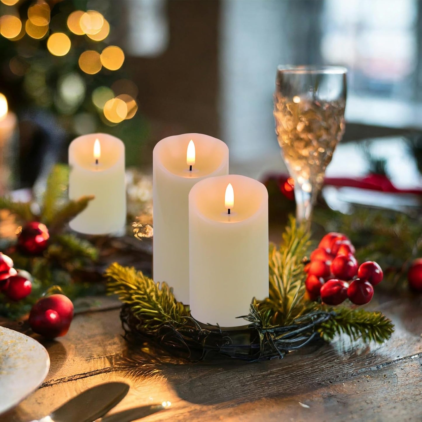 Flameless Candles Battery Operated with Remote Timer, 3D Flame Flickering, Last 500+ Hours Battery Candles, Ivory Real Wax LED Pillar Candle for Wedding Home Christmas Decorations, Set of 3