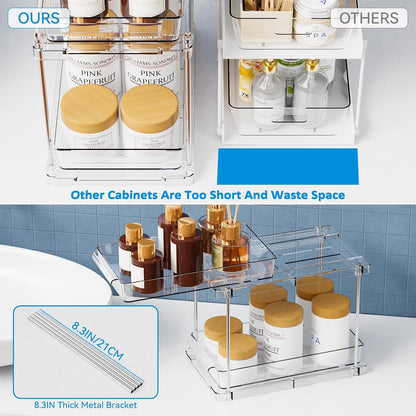Yieach 2 Pack 2 Tier Pull Out Drawers for Medicine Cabinet Organizer,Bathroom Under Cabinet Storage,12.1″ Deep Pantry and Medicine Shelf Organizer for Toiletry Product,Vitamin Bottle and Supplement
