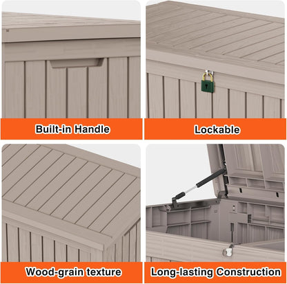 Outdoor Storage Box 325GAL Waterproof Resin Deck Box,Pool Accessories Supplies，UV-Resistant Lockable Package Delivery Bin for Garden Tools,Large Patio Outside Cushions,Chest,Furniture,Black