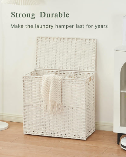 SETVSON Laundry Hamper with Lid Laundry Basket 132 L (35 Gal) Wicker Clothes Hamper, Handwoven Rattan Hamper with Handles and 4 Removable Liner Bags, 6 Mesh Bags for Laundry Bedroom Natural