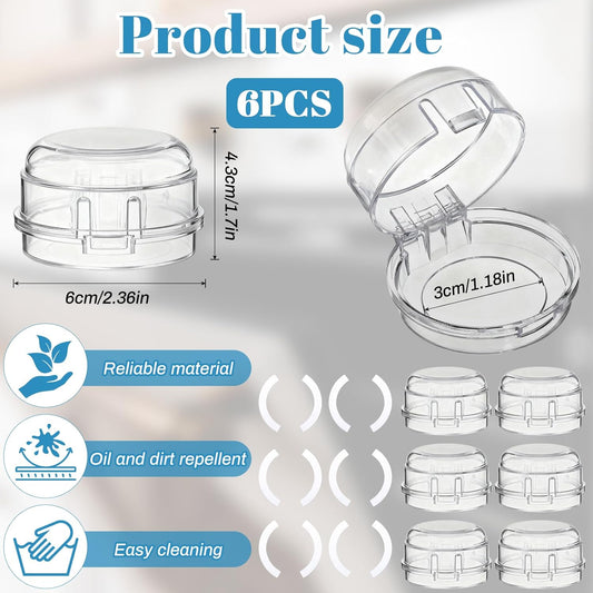 6pcs Gas Stove Knob Safety Cover for Safety, Heat-Resistant Adhesive Pet Proof Locks Gases Stoves Knobs Locks Oven Knobs Covers Clear Gas Stove Knob Covers