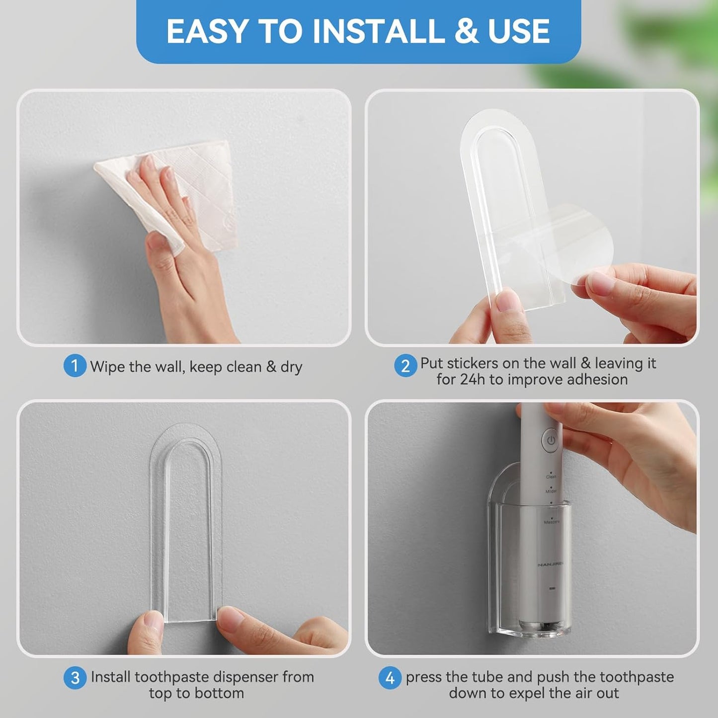 MOPMS Electric Toothbrush Holders, Wall Mounted Tooth Brushing Holder for Bathroom, Self Adhesive Electric Toothbrush Organizer Space Saver (2Pcs Clear)