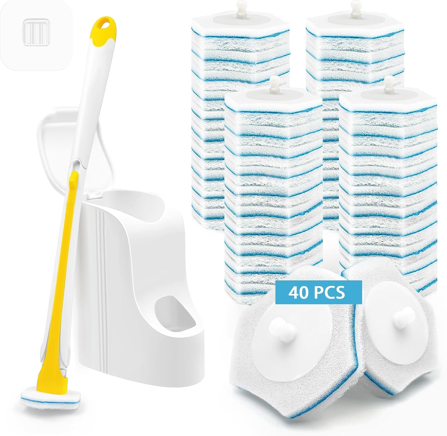 JEHONN Disposable Toilet Brush with 48 Wand Cleaner Refills, Wall Mounted Toilet Bowl Brush Holder Set, Bathroom Cleaning System for Sink Bathtub Wash Basin (Blue)
