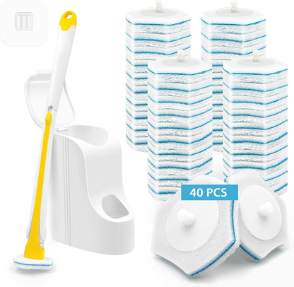 JEHONN Disposable Toilet Brush with 48 Wand Cleaner Refills, Wall Mounted Toilet Bowl Brush Holder Set, Bathroom Cleaning System for Sink Bathtub Wash Basin (Blue)