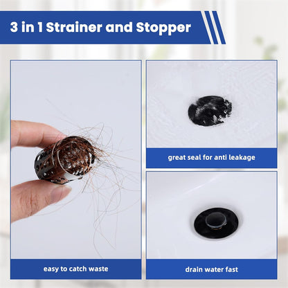 Universal Bathroom Sink Drain Strainer Hair Catcher, Brushed Nickel | Upgraded with Removable Stainless Steel Filter Basket, 3 in 1 Pop Up Sink Stopper for 1.1''~2.36'' Sink Basin Hole