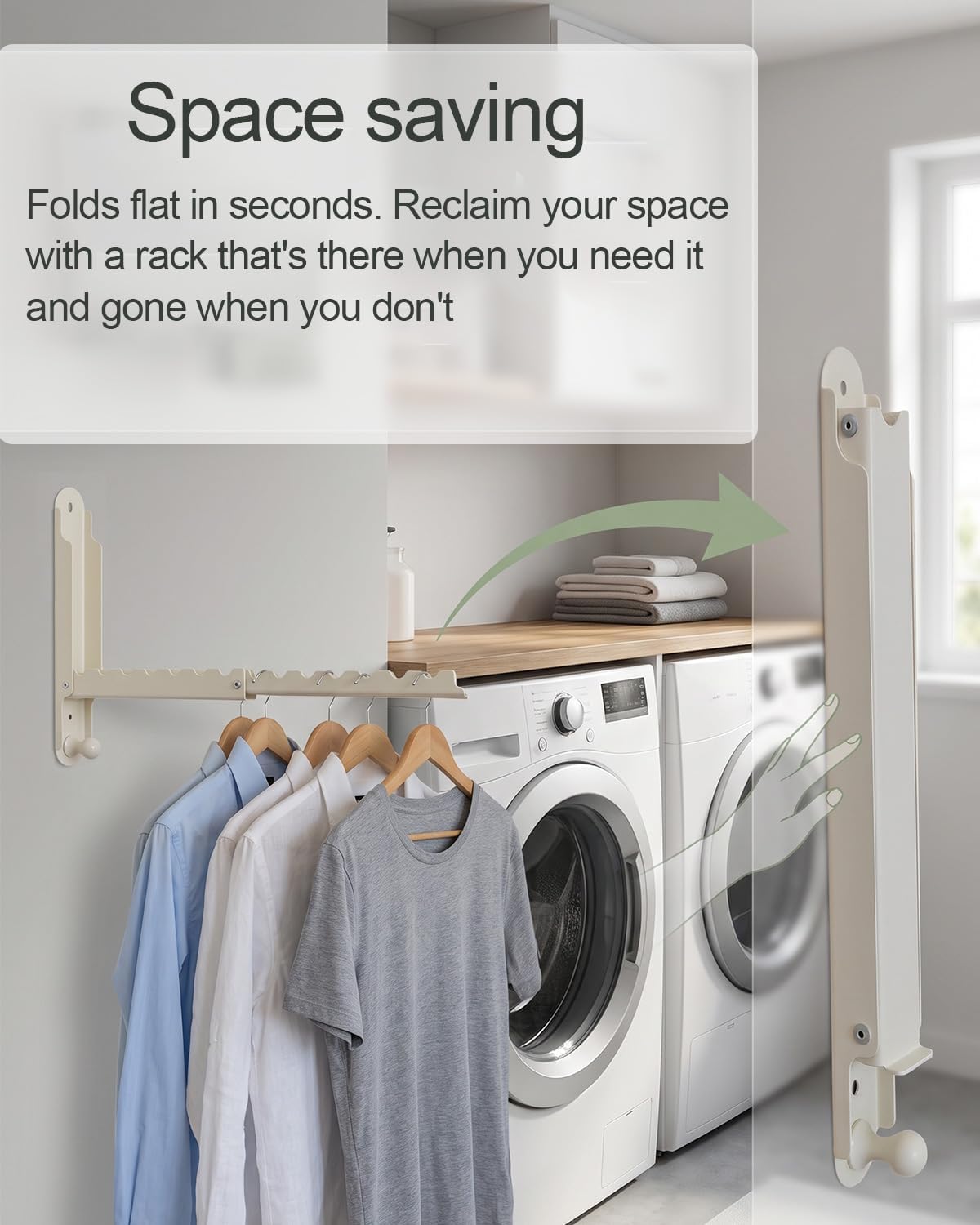 Foldable Clothes Drying Rack Heavy Duty Wall Mounted 2 Pack for Laundry | Metal Non-slip Rust-proof Clothing Rack Closet Organizer Essential for Bedroom Laundry Room