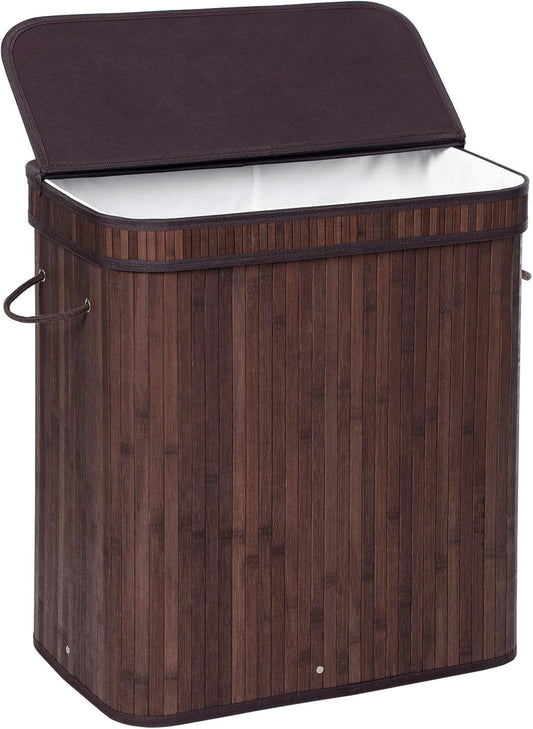 SONGMICS Laundry Hamper with Lid, Bamboo Launry Basket with Handles, Foldable Storage Basket for Laundry Room, Bedroom, 100L, Brown ULCB063K02