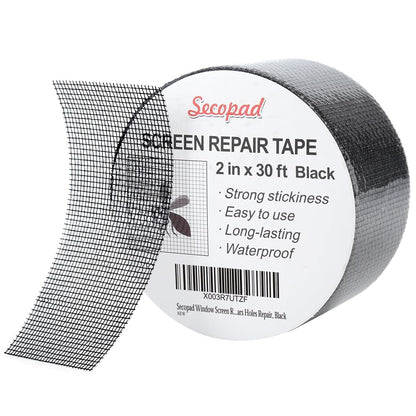 Secopad Black Window Screen Repair Tape, 4 in X 20 FT (240IN) Kit for Windows or Doors, Strong Adhesive Patch Fiberglass Mesh Repair