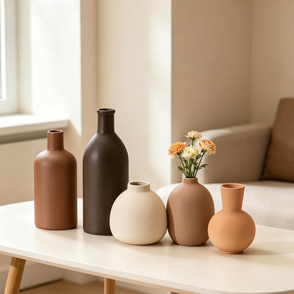 Small Ceramic Modern Decorative Flower Vase Set Farmhouse Vases, 5 Pack | Ornaments for Living Room, Kitchen, Bedroom, Party, Wedding