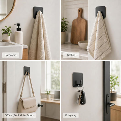 Stainless Steel Adhesive Wall Hooks for Hanging, Heavy Duty Waterproof Stick On for Bathroom Kitchen Shower, Self Adhesive for Towels, Keys, Hats, Robes - 8 Pack (White and Black)