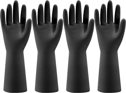 Bamllum 4 Pairs Rubber Kitchen Dishwashing Gloves - Reusable Household Cleaning Gloves for Washing Dishes and Cleaning Tasks, Flexible Long-lasting and Non-Slip (X-Large, Black)