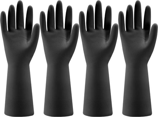 Bamllum 4 Pairs Rubber Kitchen Dishwashing Gloves - Reusable Household Cleaning Gloves for Washing Dishes and Cleaning Tasks, Flexible Long-lasting and Non-Slip (X-Large, Black)